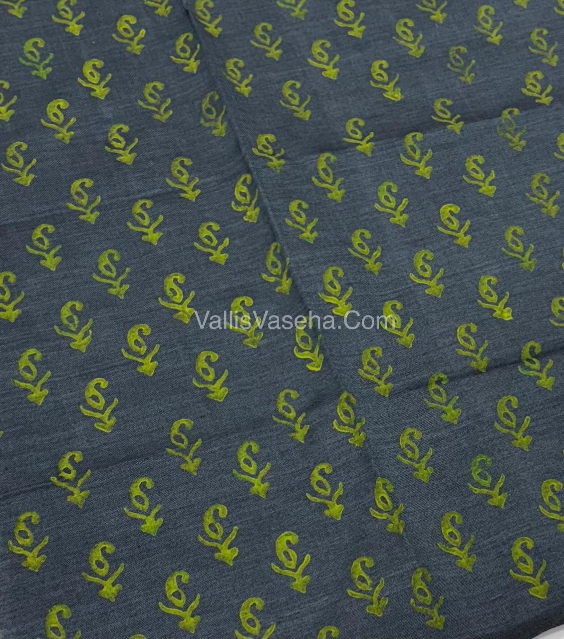 Poly Silk Mixed Cotton - Mirror Work Embroidery - Green with Grey - VVPCM001