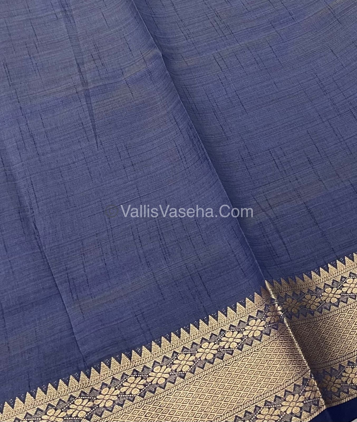 Semi Tussar Silk - Grand Pallu  - Navy Blue Shade - VVSTS017