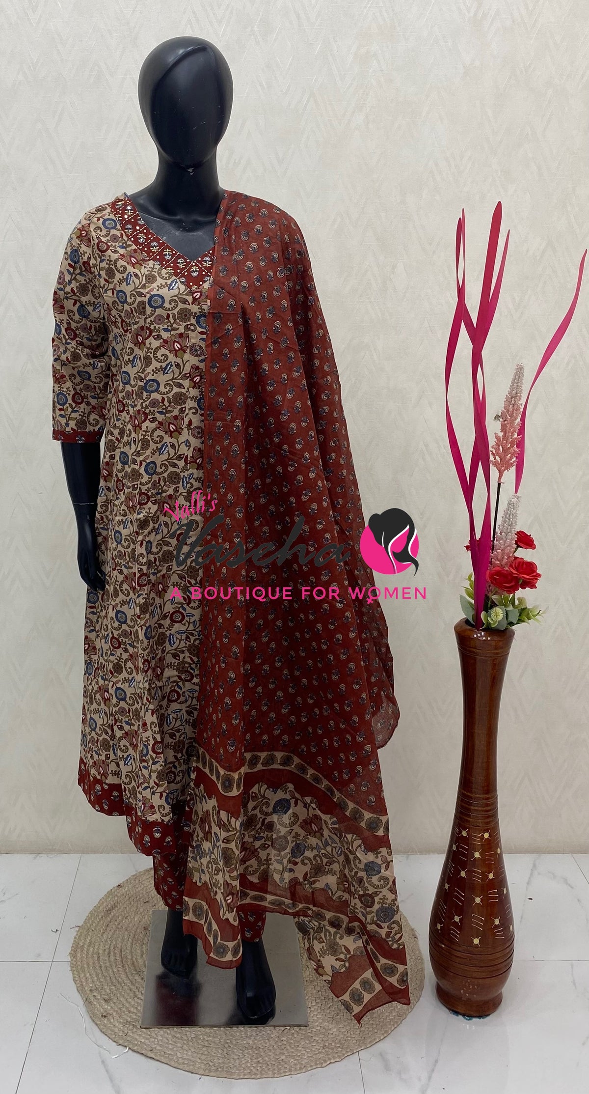 Ready Made - Anarkali - Salwar, Kameez & Duppatta(3pc)- Printed Cotton - VVAS013