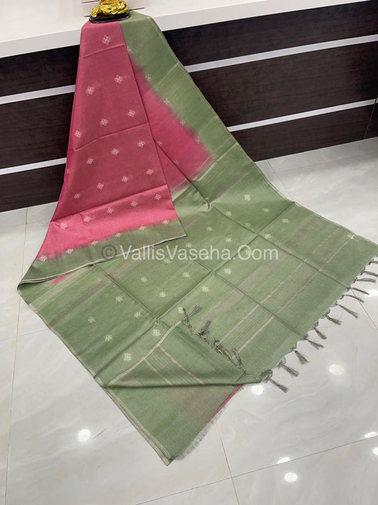 Bhagalpuri Silk - Vaira Voosi Lines - Pink & Light Pastel Green Combo - VVBSV001