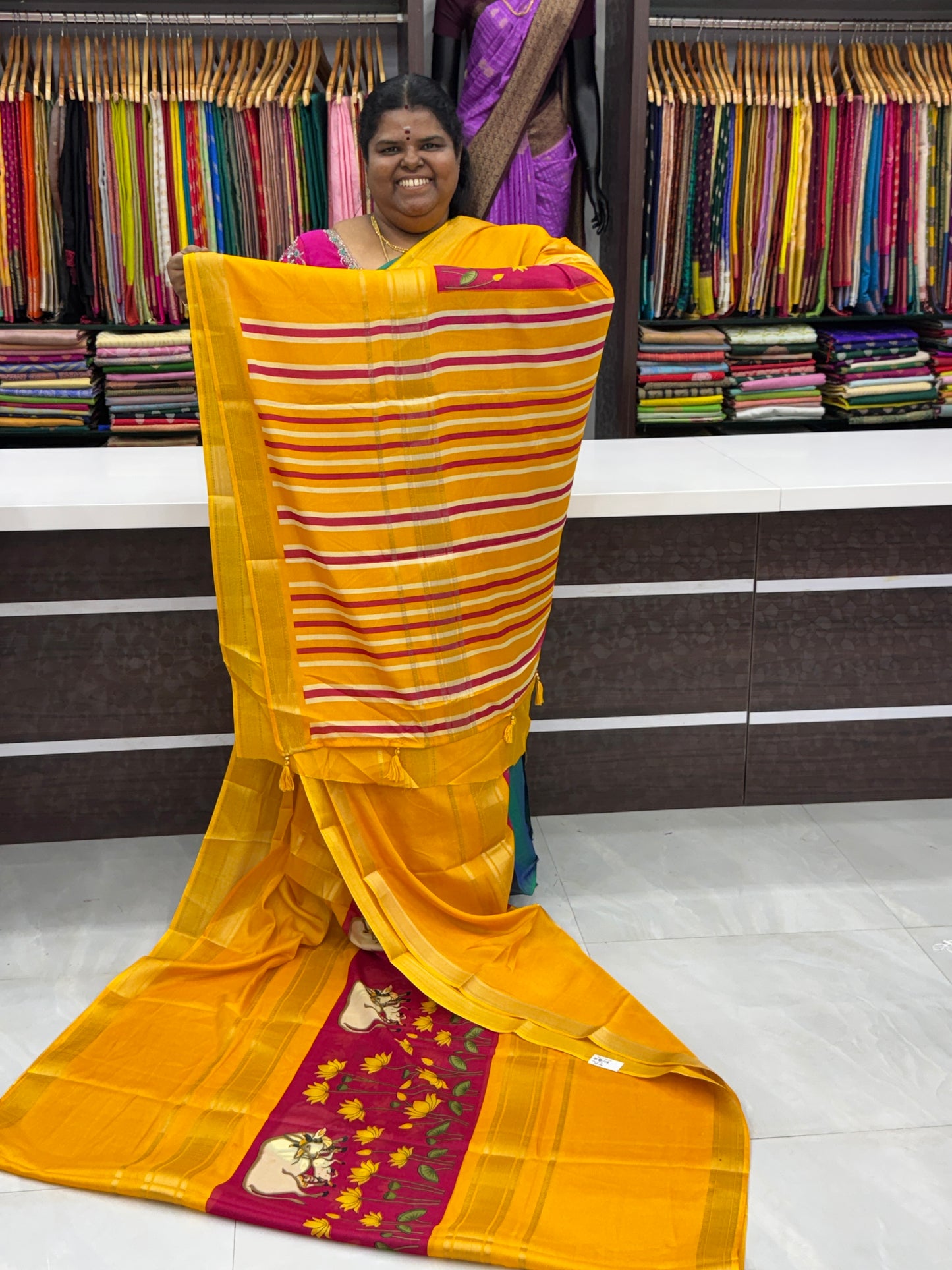 Semi Mysore Crepe Silk - Middle Pichwai Print - VVSMC001