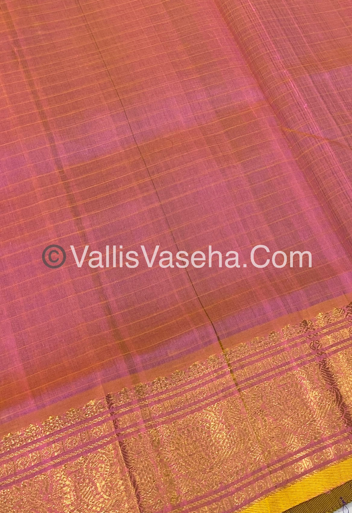 Pure Silk Cotton Saree - Blue With Peachish Pink Shade - Lakshadeepam Design - VVPLD001