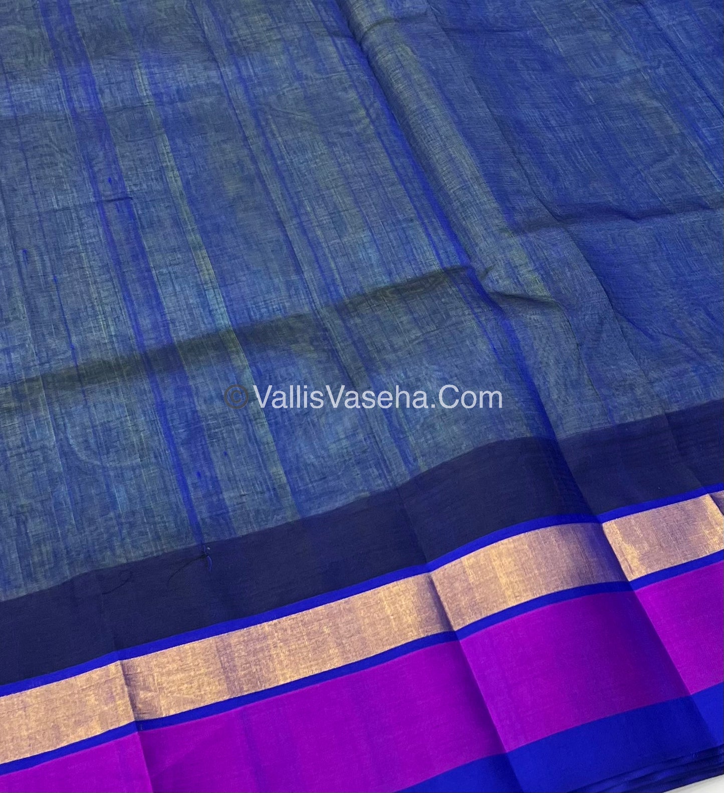 Pure Korvai Silk Cotton Saree - Green With Blue Shade Temple border - VVKSC001