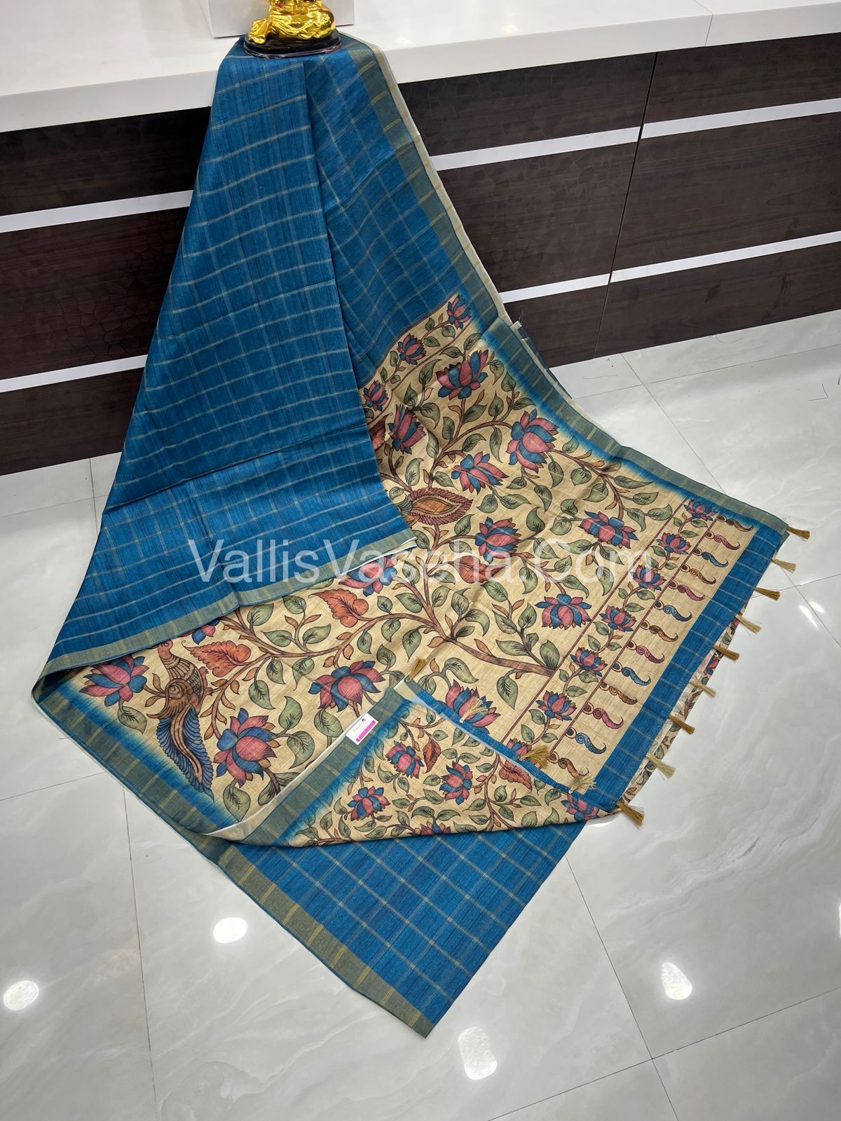 Semi Chanderi Saree - checks pattern - VVSCS004