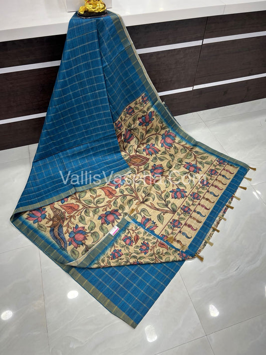 Semi Chanderi Saree - checks pattern - VVSCS004