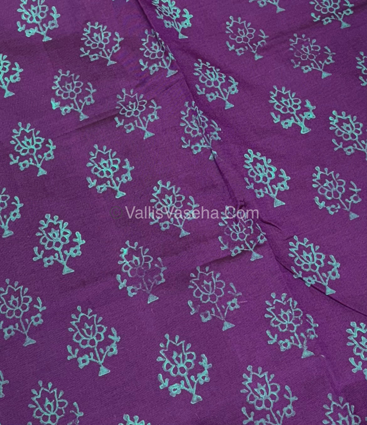 Poly Silk Mixed Cotton - Mirror Work Embroidery - Green with Purple - VVPCM001
