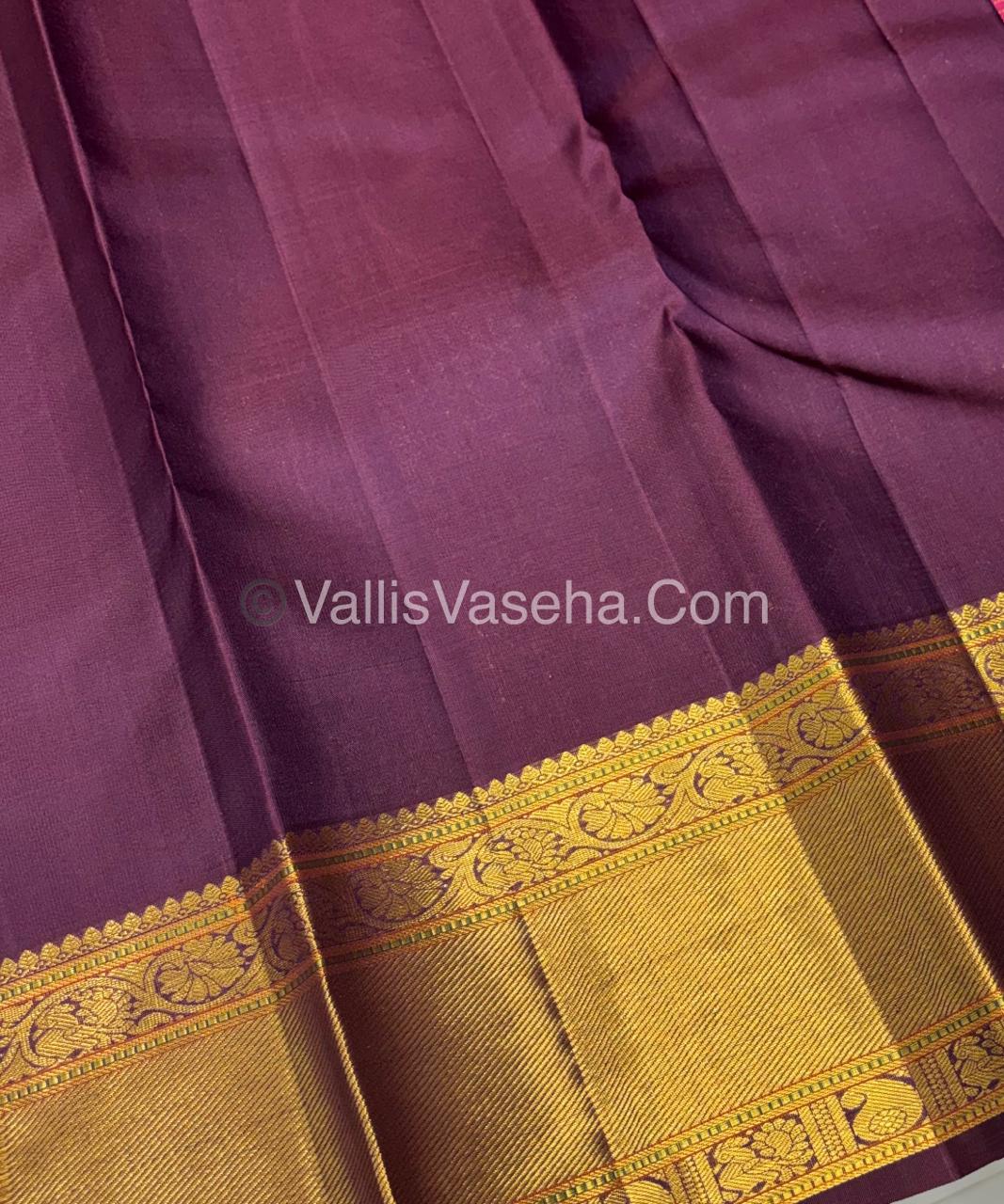 Pure Kanchipuram Silk Saree - Pinkish Maroon & Wine Brown Combo - VVPS040