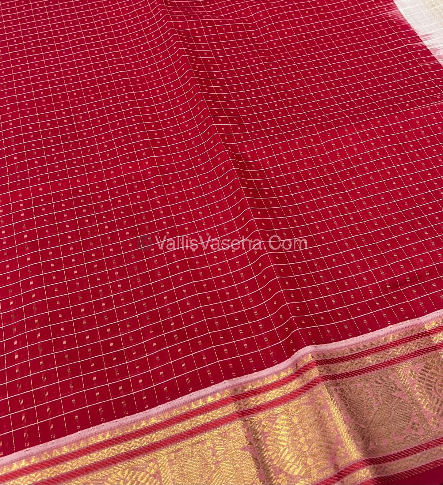Pure Silk Cotton Saree - Red With White Shade - Lakshadeepam Design - VVPLD001
