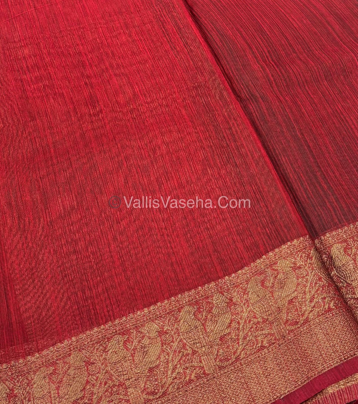 Bamboo Silk Saree - Green With Red Shade - VVBSS005