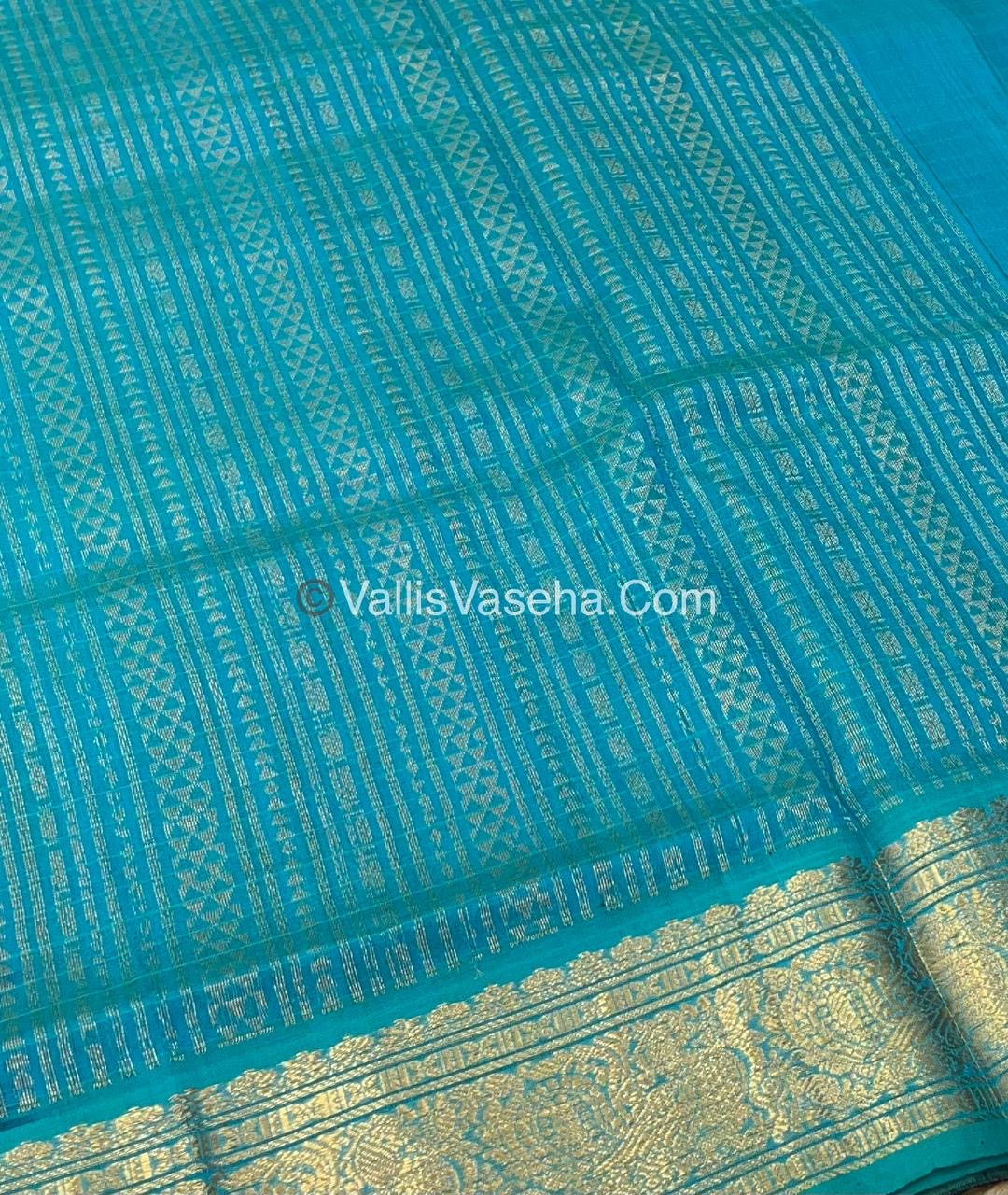 Pure Silk Cotton Saree - Maroonish Brown With Blue Shade - Lakshadeepam Design - VVPLD001