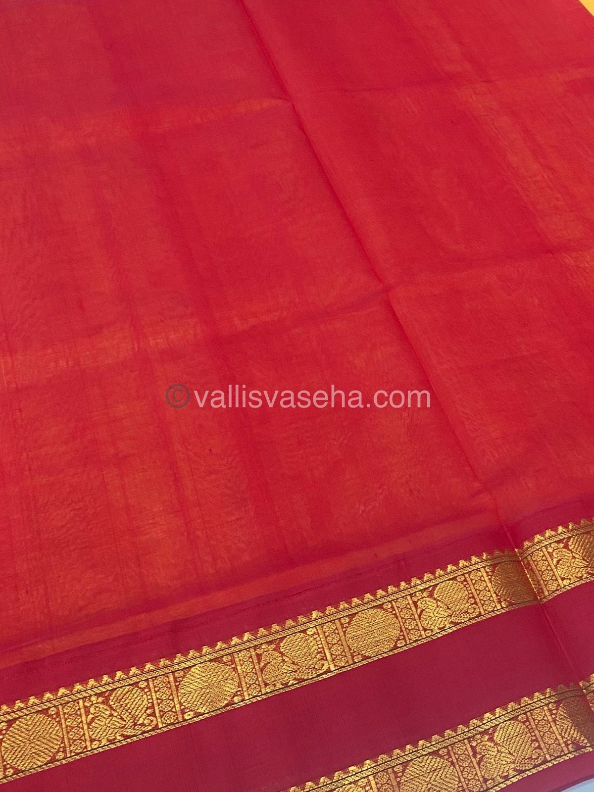 Pure Korvai Silk Cotton Saree - Dark Creamish Gold with Red - Retta Petta border - VVKSC004