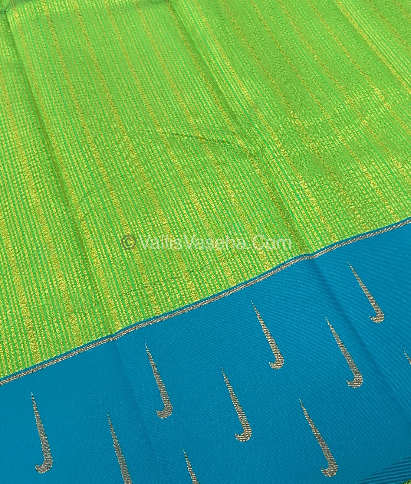 Kanchi Semi Silk - Green with Blue VVKSS001