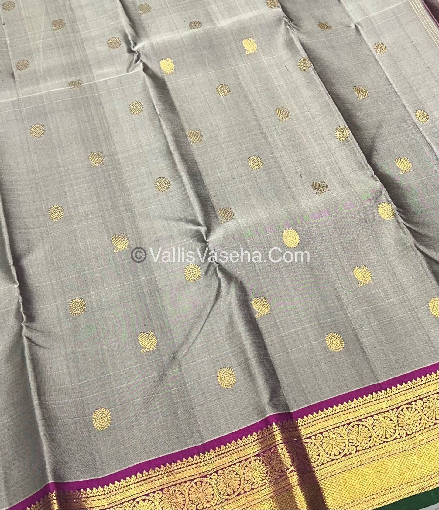 Pure Kanchipuram Silk Saree - Grey & Purplish Pink Combo - VVPS014