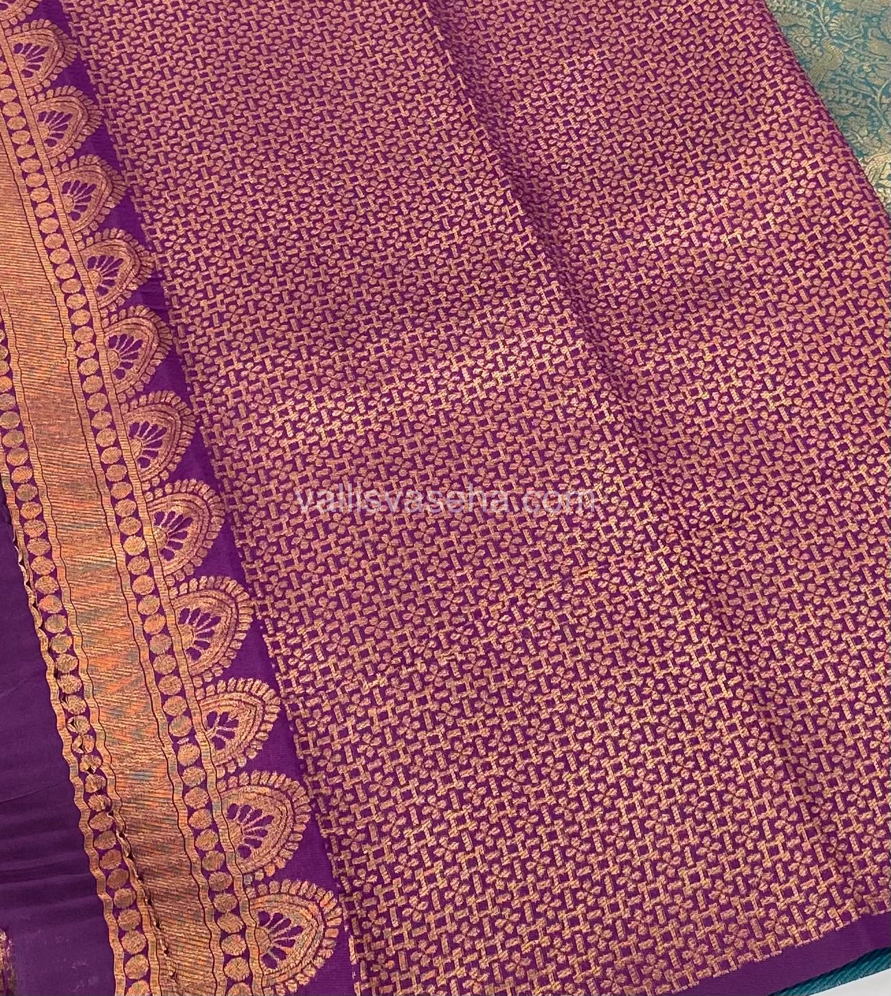 Kanchi Semi Silk - Blue With Purple - Temple Border - VVKSS001