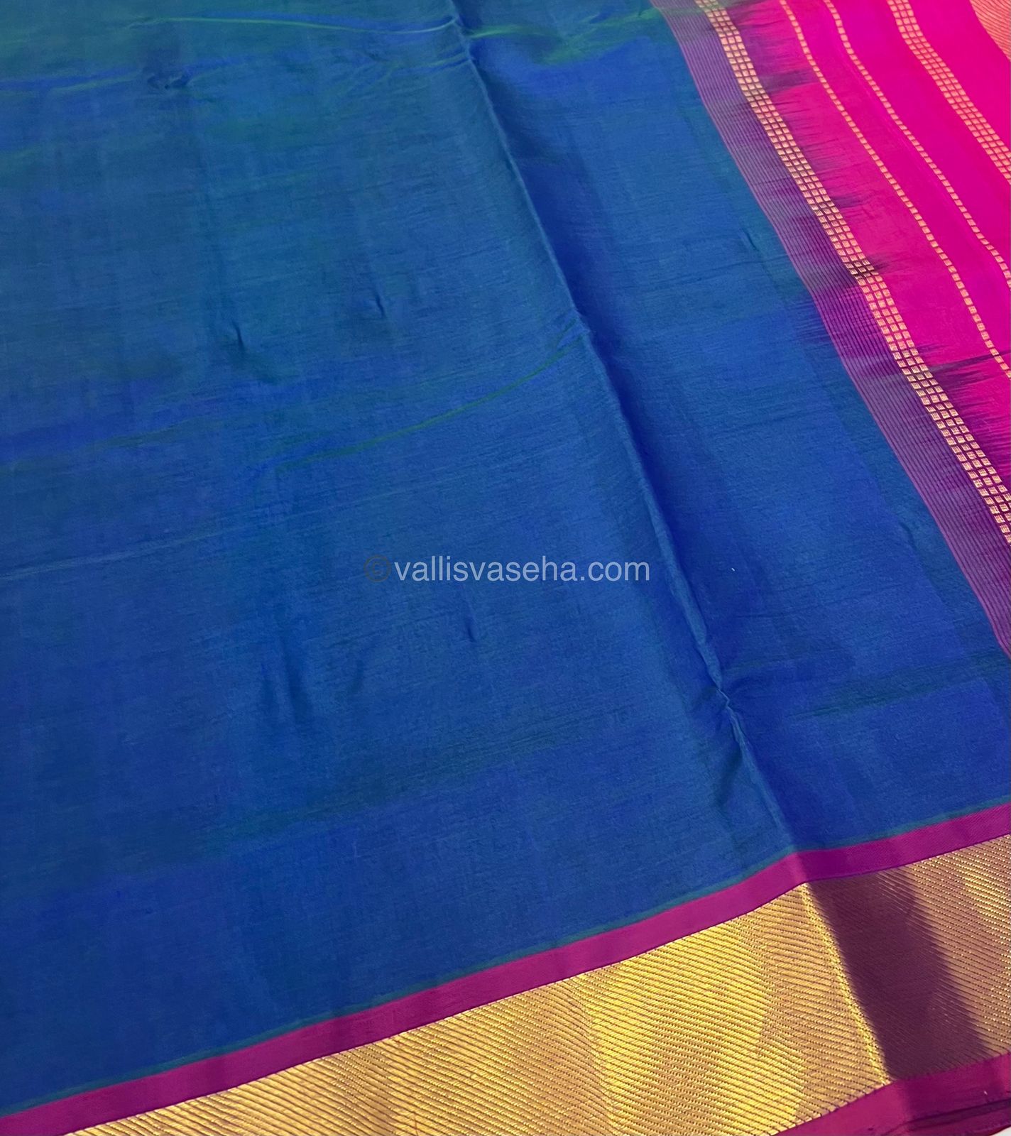 Pure Silk Cotton Sarees - Double Tone Blue With Pink - VVPSC003