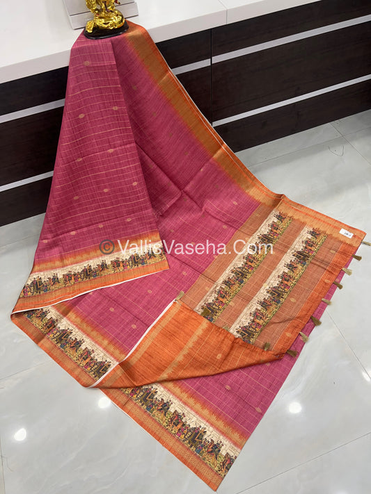 Semi Chanderi Saree - checks pattern - VVSCS004