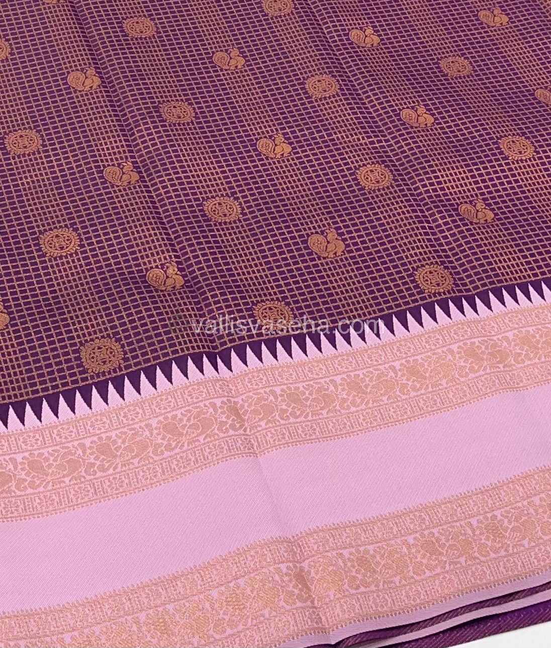 Kanchi Semi Silk - Purple with Onion Pink - Mayil & Chakkaram design - VVKSS001