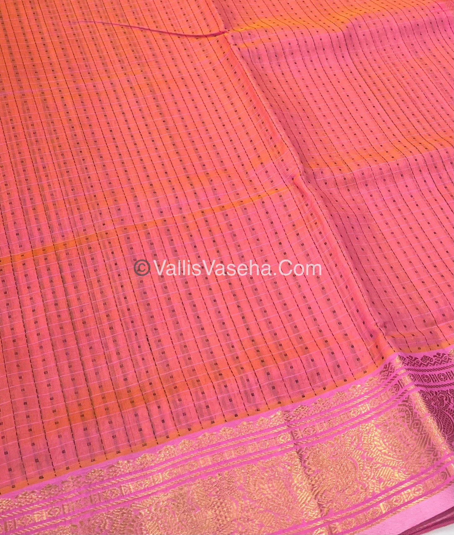 Pure Silk Cotton Saree - Light Peach With Pink Shade - Lakshadeepam Design - VVPLD001