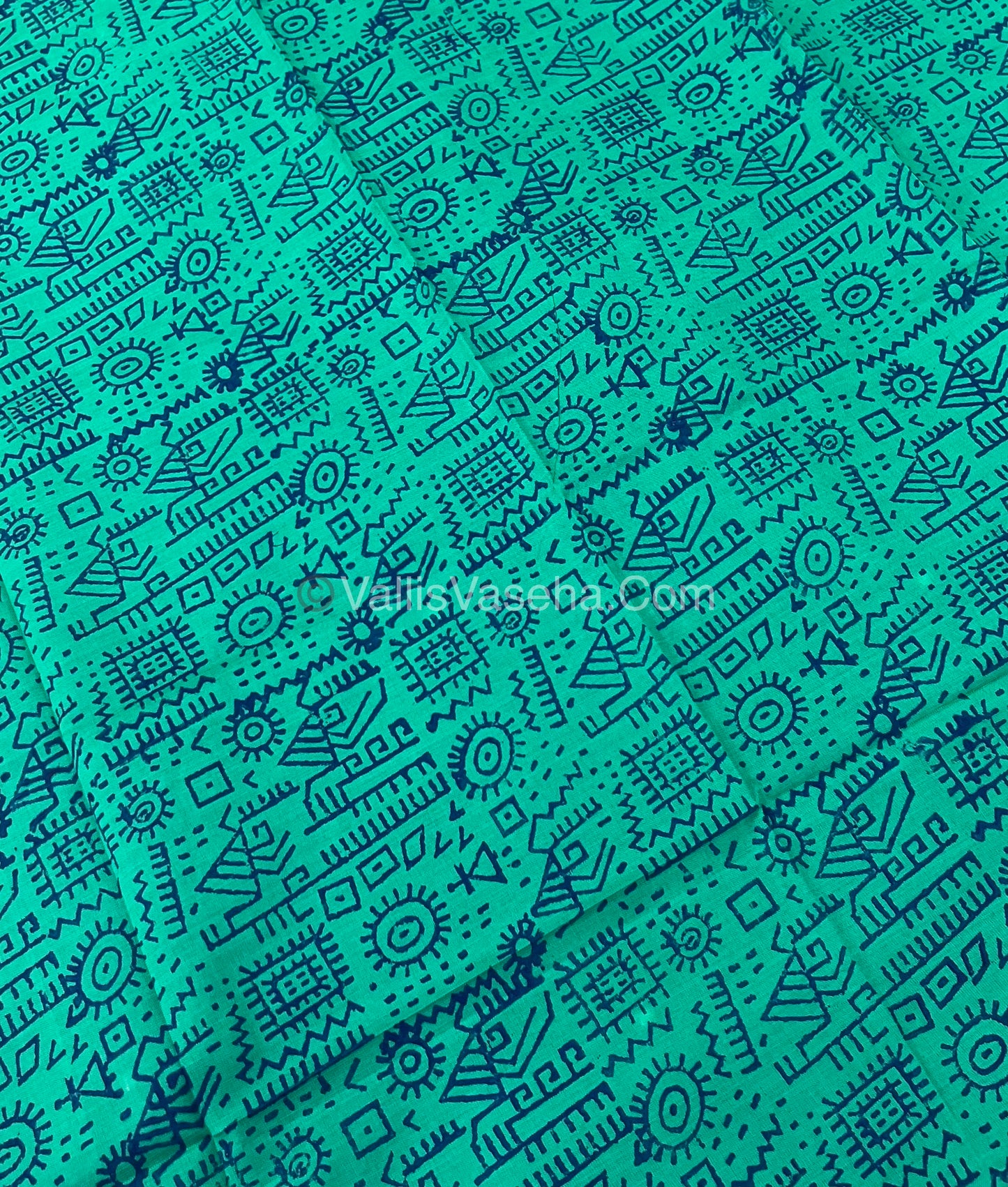 South Mixed Cotton - Mirror Work Embroidery - Blue With Green - VVPCM002