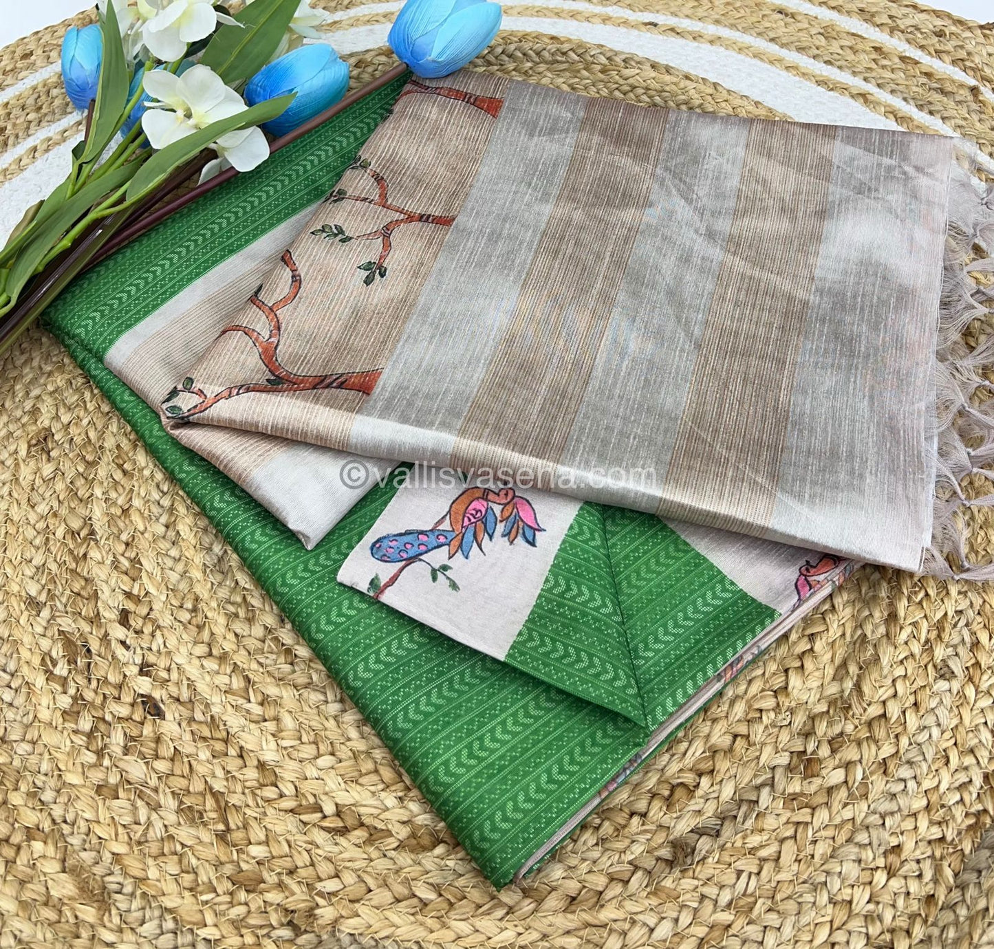 Semi Chappa Silk - Green & Cream- VVSC002