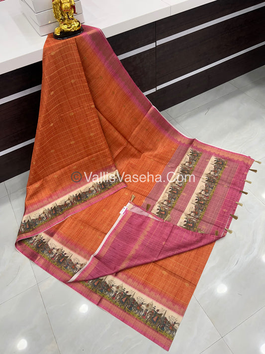 Semi Chanderi Saree - checks pattern - VVSCS004