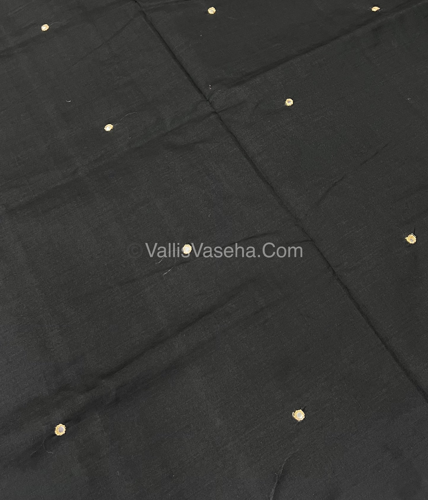 South Mixed Cotton - Mirror Work Embroidery - Black with Mustard- VVPCM002