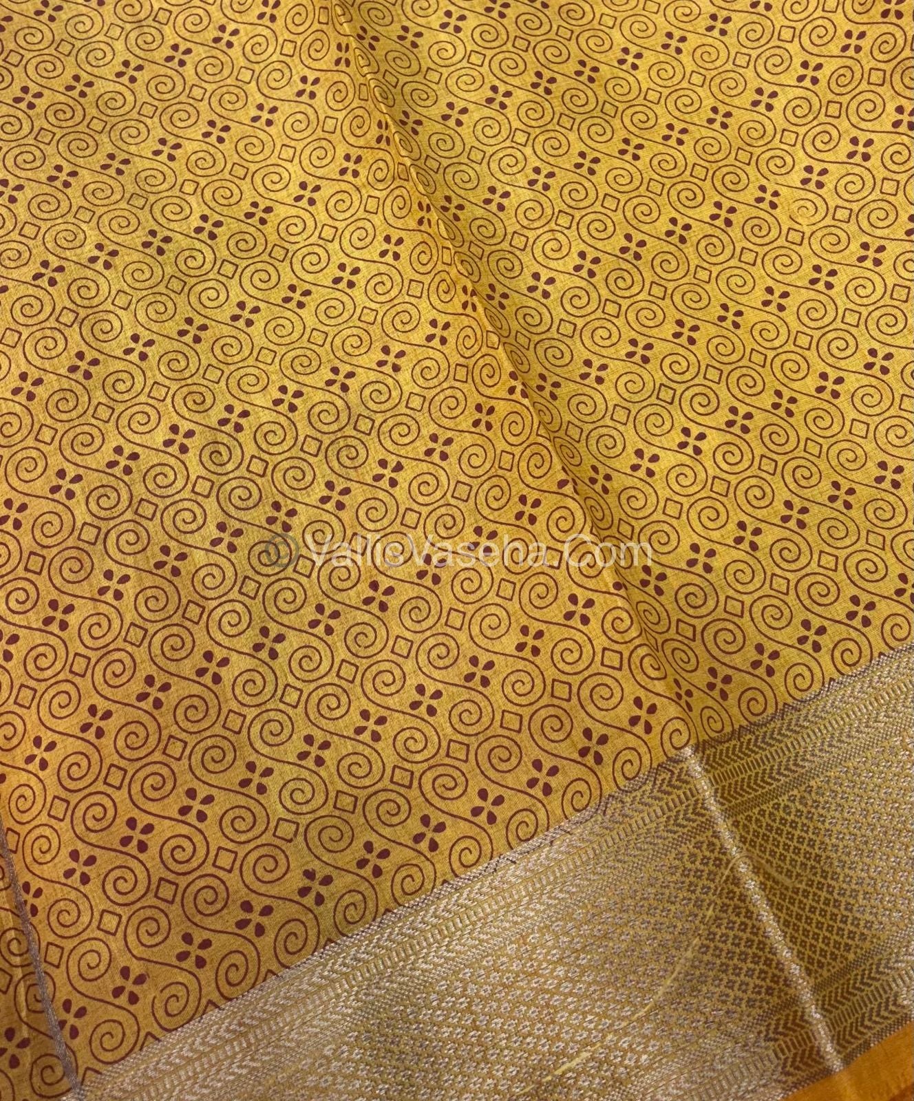 Semi Tussar Silk Saree - Ikkat / Pochampally Design - Yellow Shade - VVSTS033