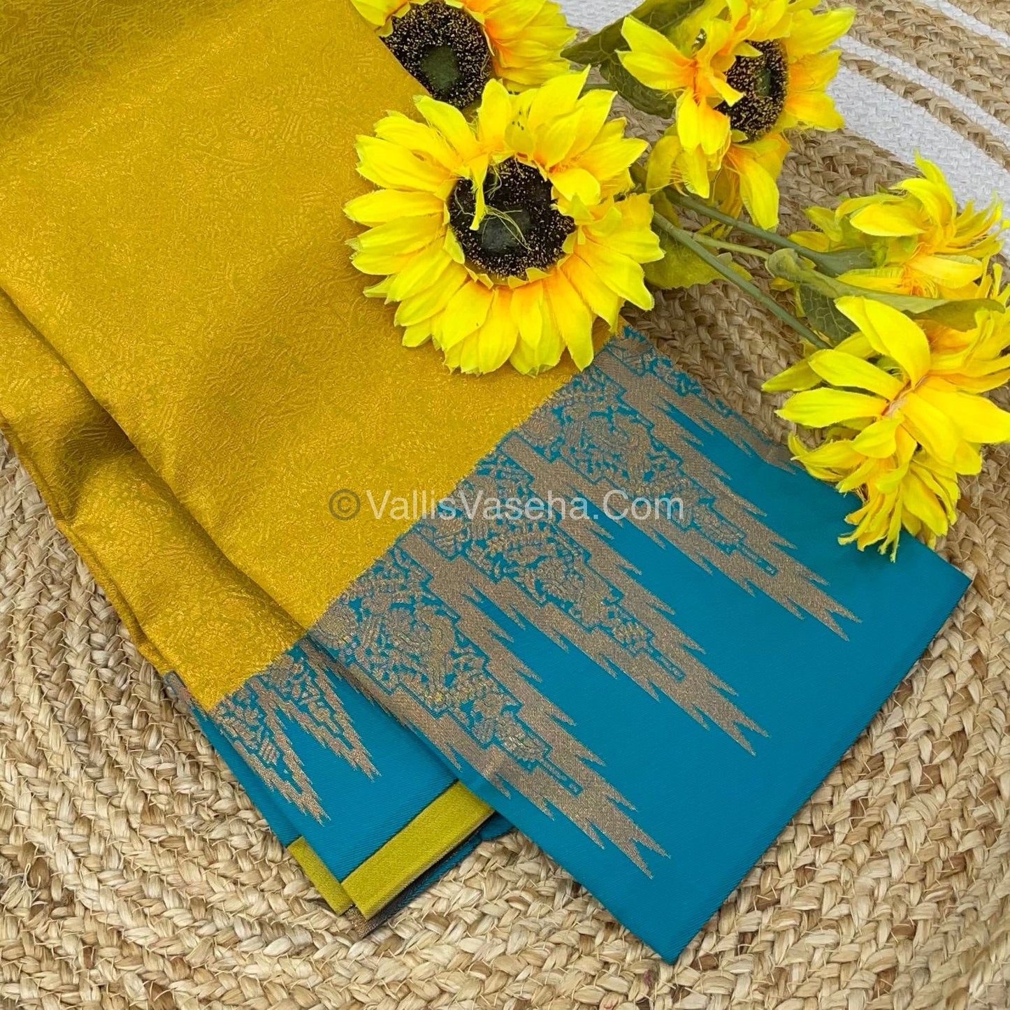 Kanchi Semi Silk - Yellow with Blue - VVKSS003