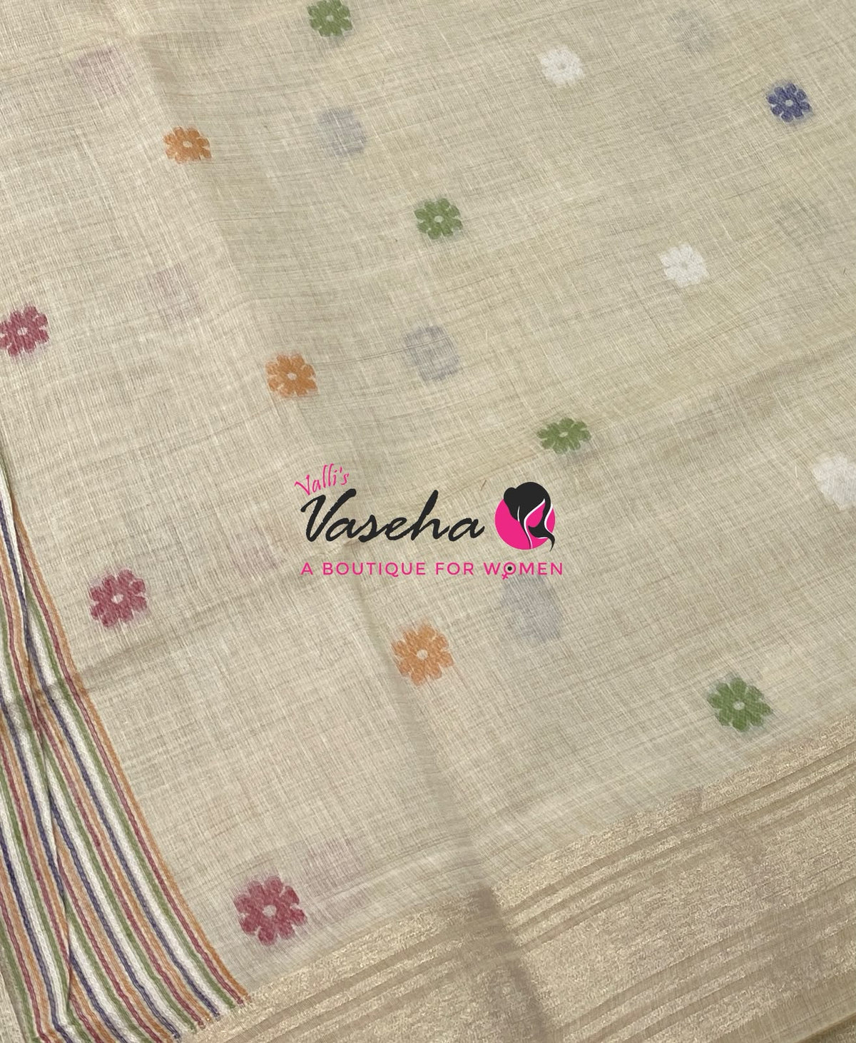 Muga Tissue Linen Saree - Cream Shade - VVMLT003