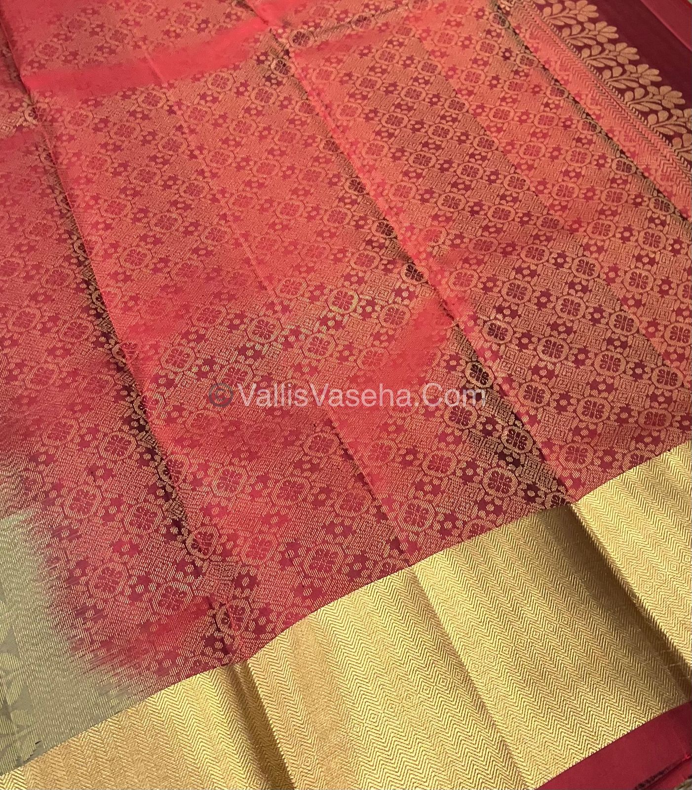 Pure Soft Silk Saree - Greyish Chiku & Merunish Red Combo - VVPSS036