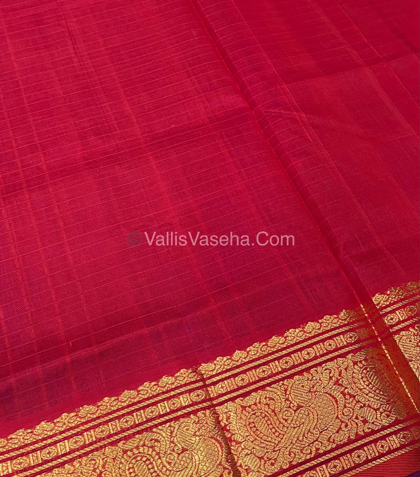 Pure Silk Cotton Saree - Blue With Red Shade - Lakshadeepam Design - VVPLD001