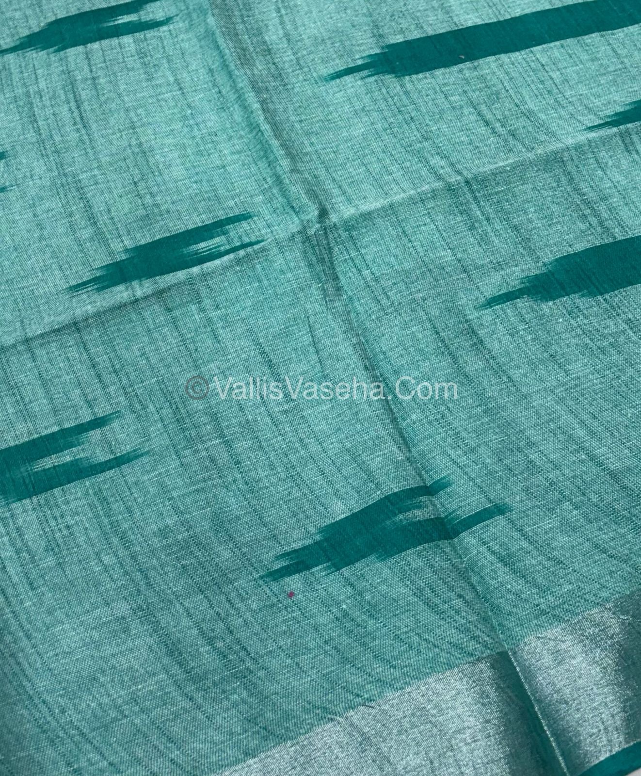 Bhagalpuri Linen Cotton Saree - Ikkat Print - Light Ramar Green With Ramar Green Shade - VVBLC001