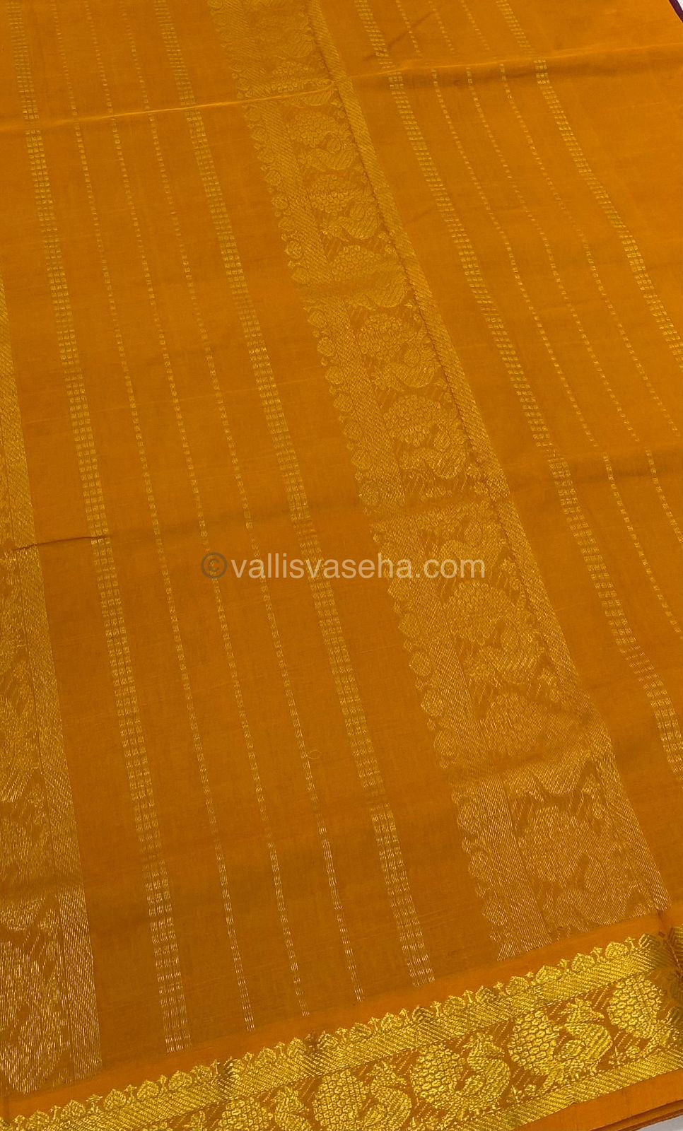 Semi Silk Cotton Saree - Dark Purplish Wine shade & Yellow Combo - VVSSC001
