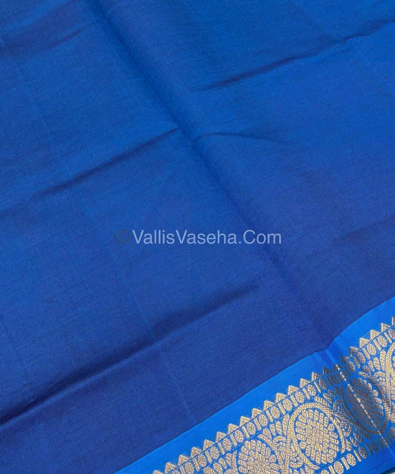 Semi Silk Cotton Saree - Green With Blue Shade - VVSSC007