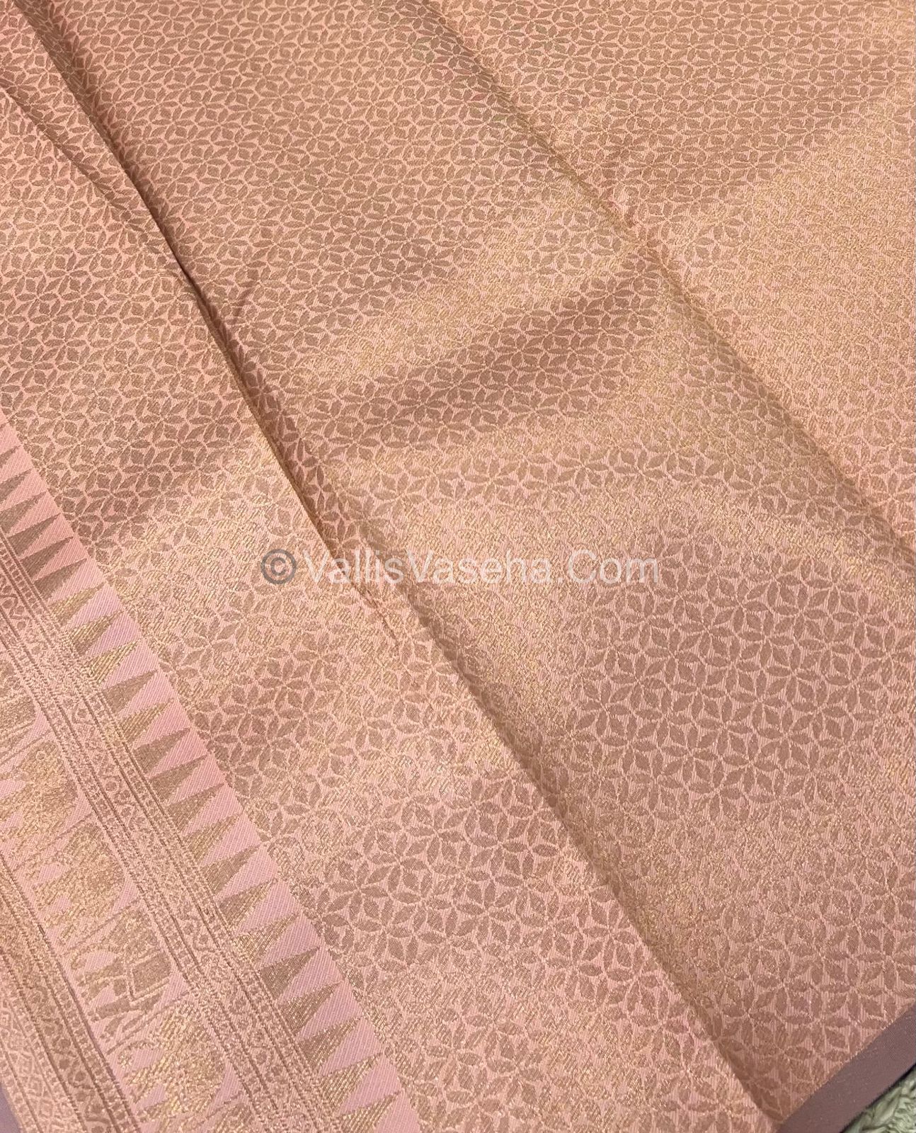Semi Silk Saree - Kanchi Silk Style - Elephant Border - Brown with Peach - VVSSS005