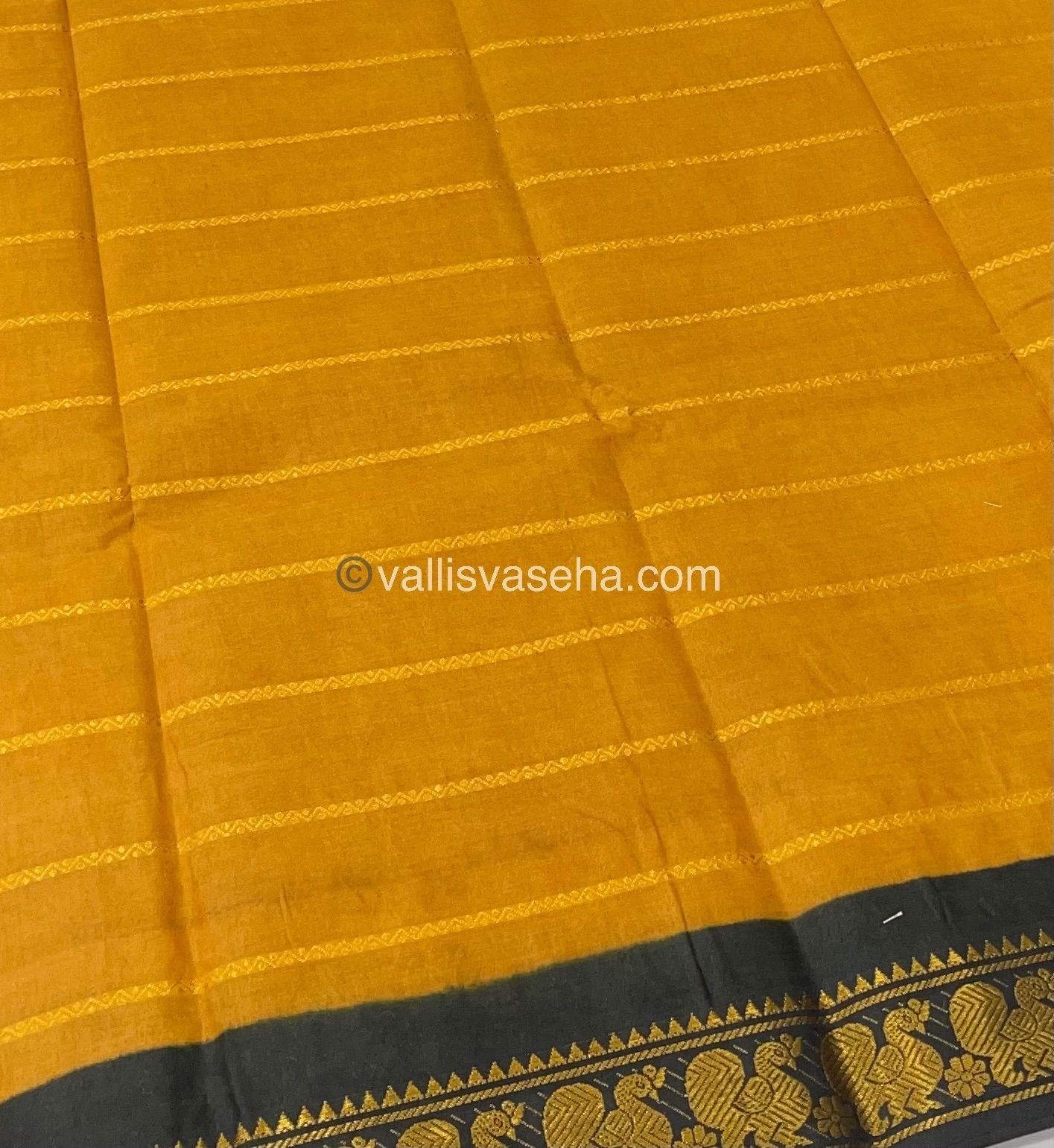 Sungudi Cotton Saree | Velthari Design - Mustard Yellow with Dark Green Shade - VVSCV001