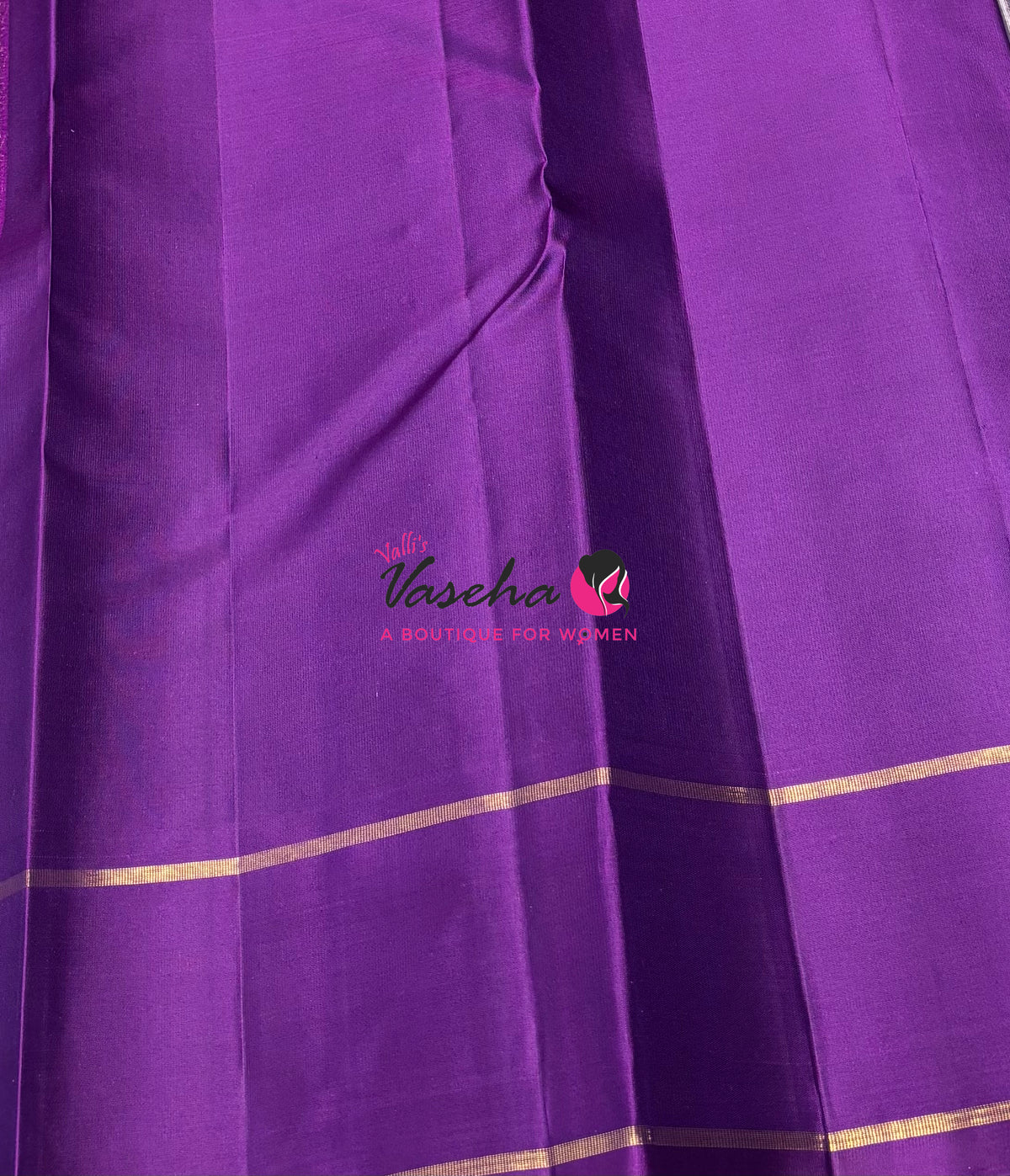 Pure Kanchipuram Silk Saree - Vairavoosi Design - Light Lavender With Purple - VVPS059