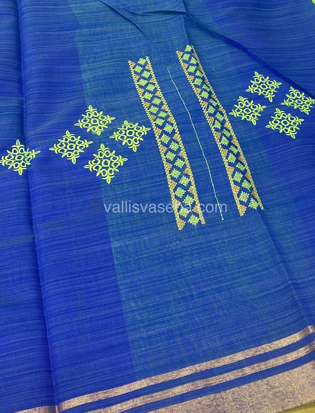 Mixed Cotton Saree | Neon Green And Blue| Happy sale | 30% less - VVHS005