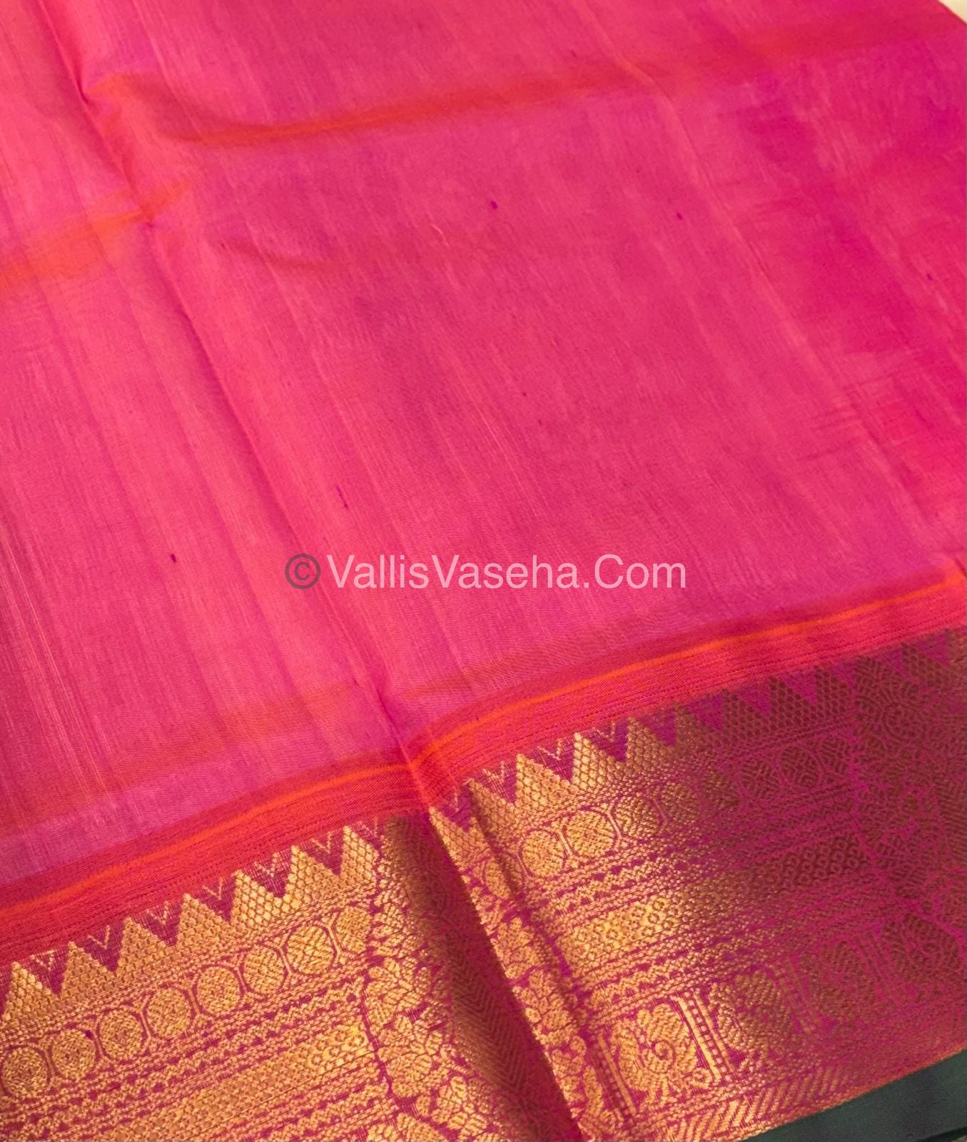Pure Korvai Silk Cotton Saree - Cream with Pink - VVKSC019