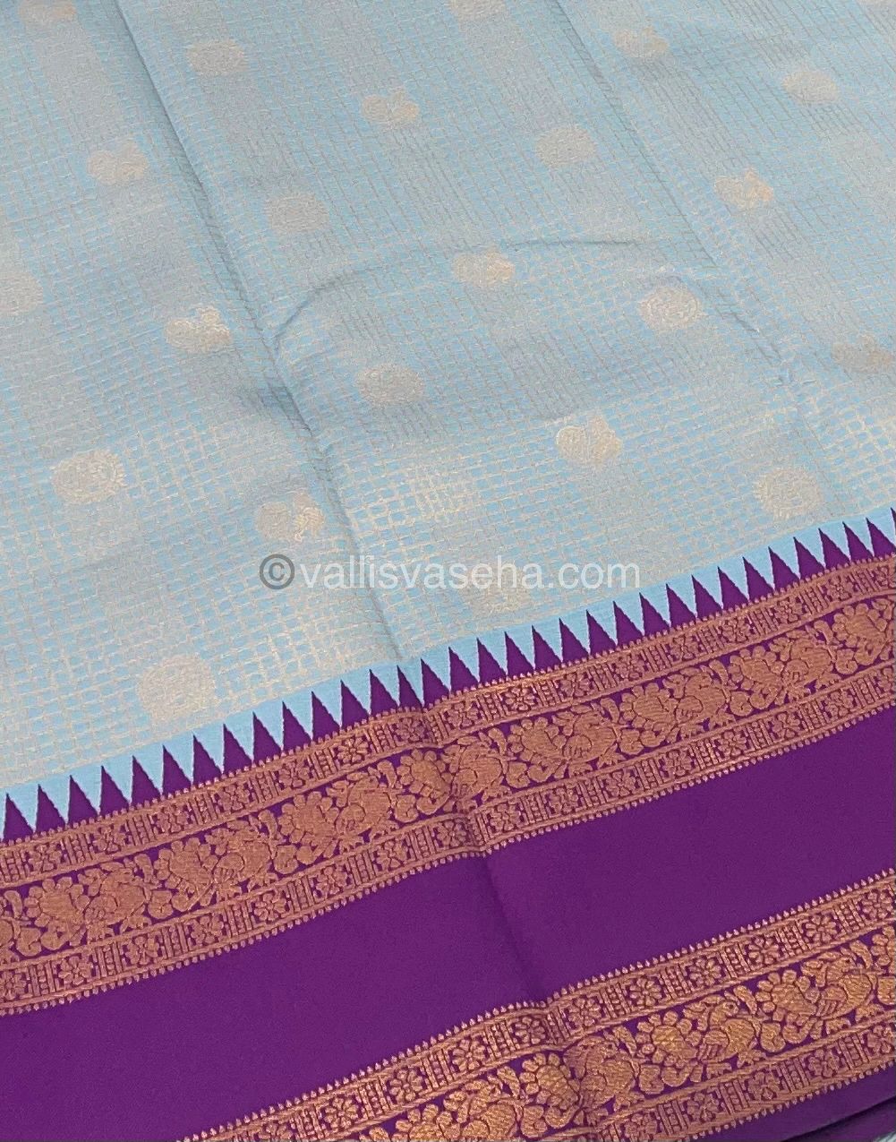Kanchi Semi Silk - Ice Blue (Grey Shade)with Purple - Mayil & Chakkaram design - VVKSS001