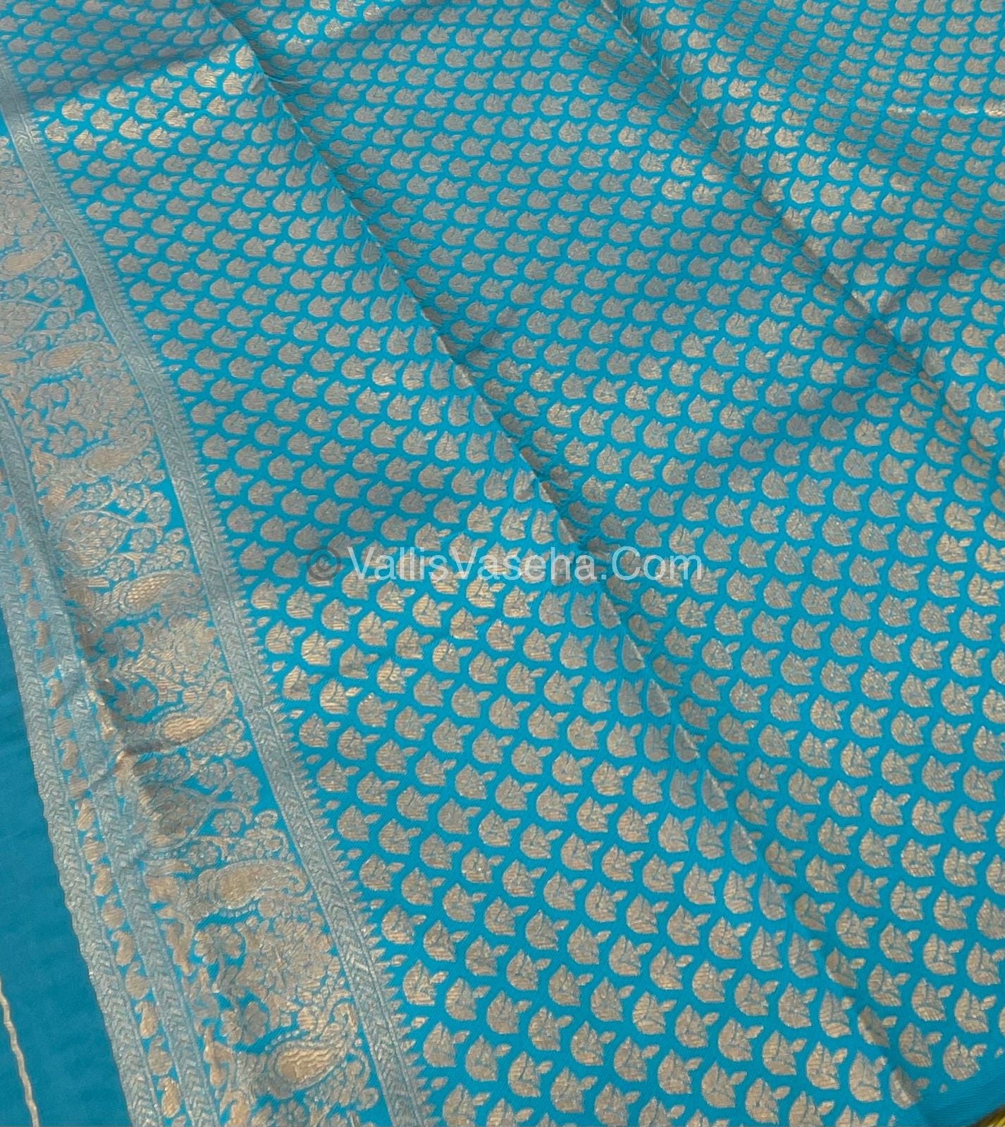 Semi Silk Saree - Kanchi Silk Style - - Yellow with Blue - VVSSS005