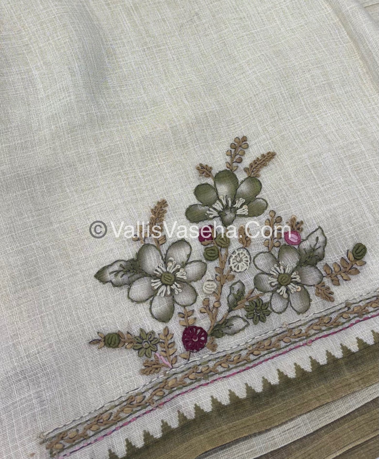 French Knot - Tissue Saree - Cream With Green Shade - VVLFN006