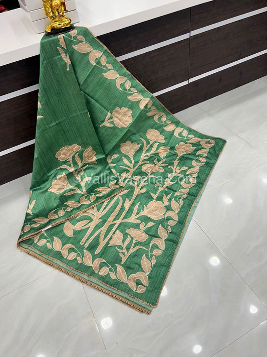 Semi Raw Silk with embroidery work - VVSRS001