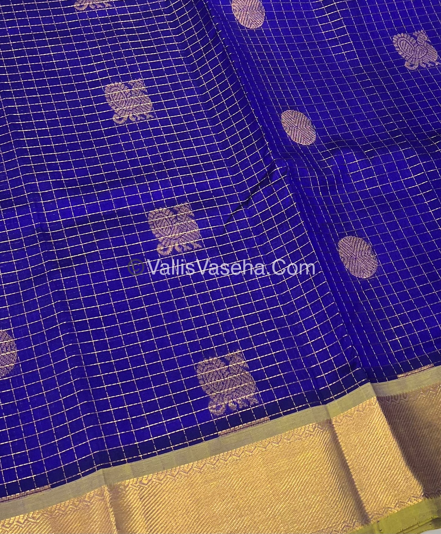 Pure Silk Cotton Saree - Mayil & Chakkaram Design - Blue With Lemon yellowish Combo - VVMC002