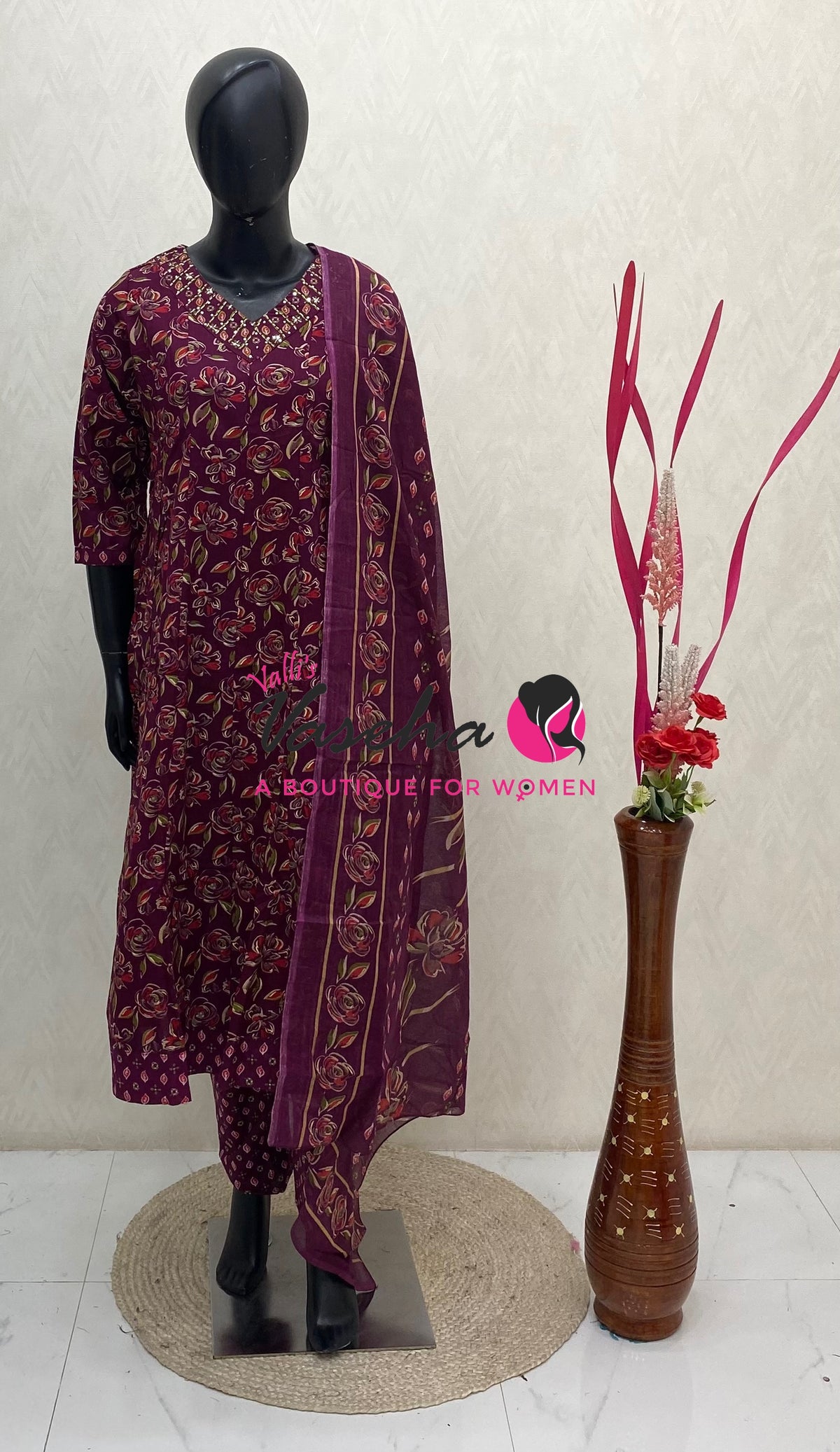 Ready Made - Anarkali - Salwar, Kameez & Duppatta(3pc)- Printed Cotton - VVAS013