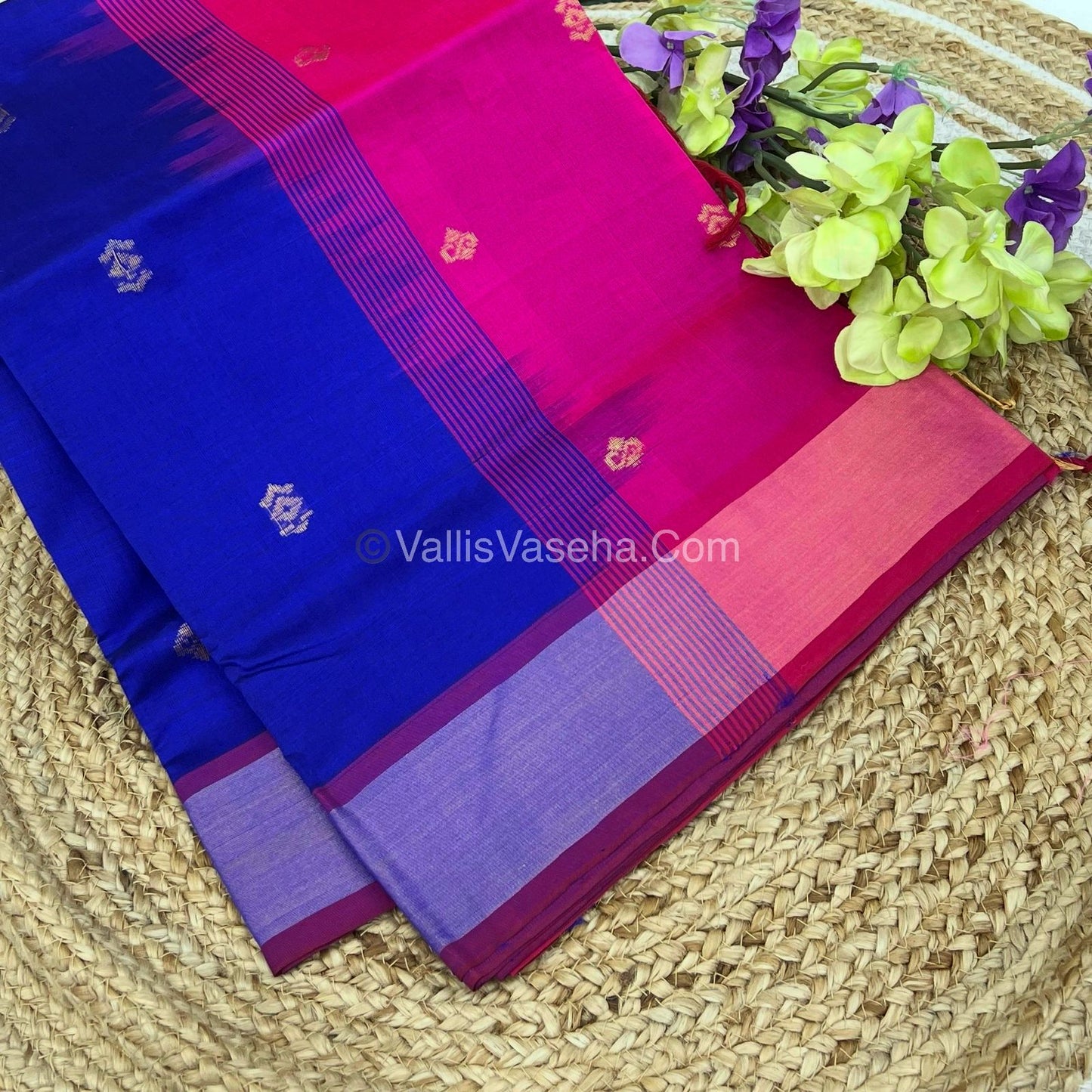 Semi Silk Cotton Saree - Blue & Pink Combo - VVSSC001