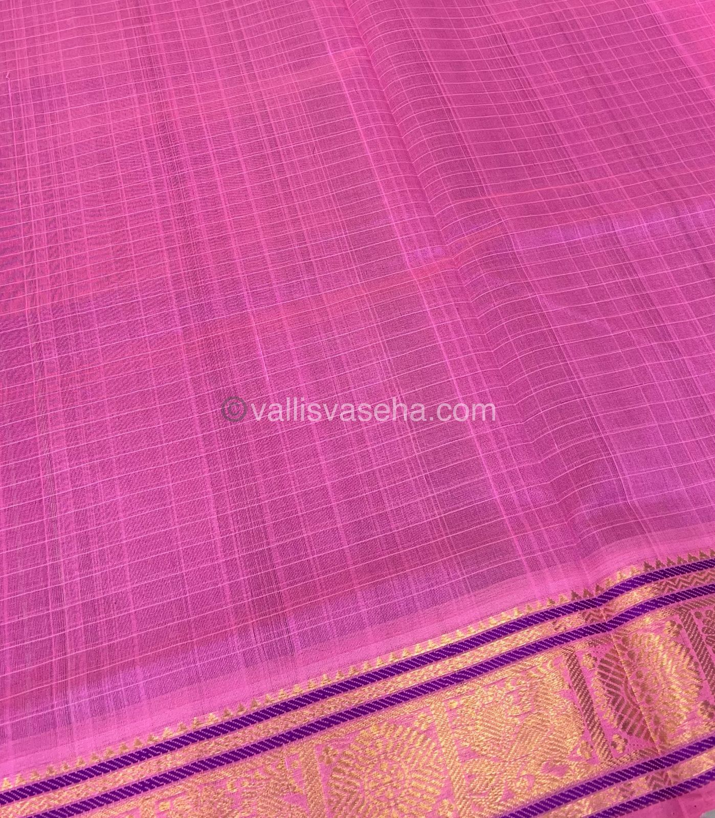Pure Silk Cotton Saree - Purplish Blue With Pink - Lakshadeepam Design - VVPLD001