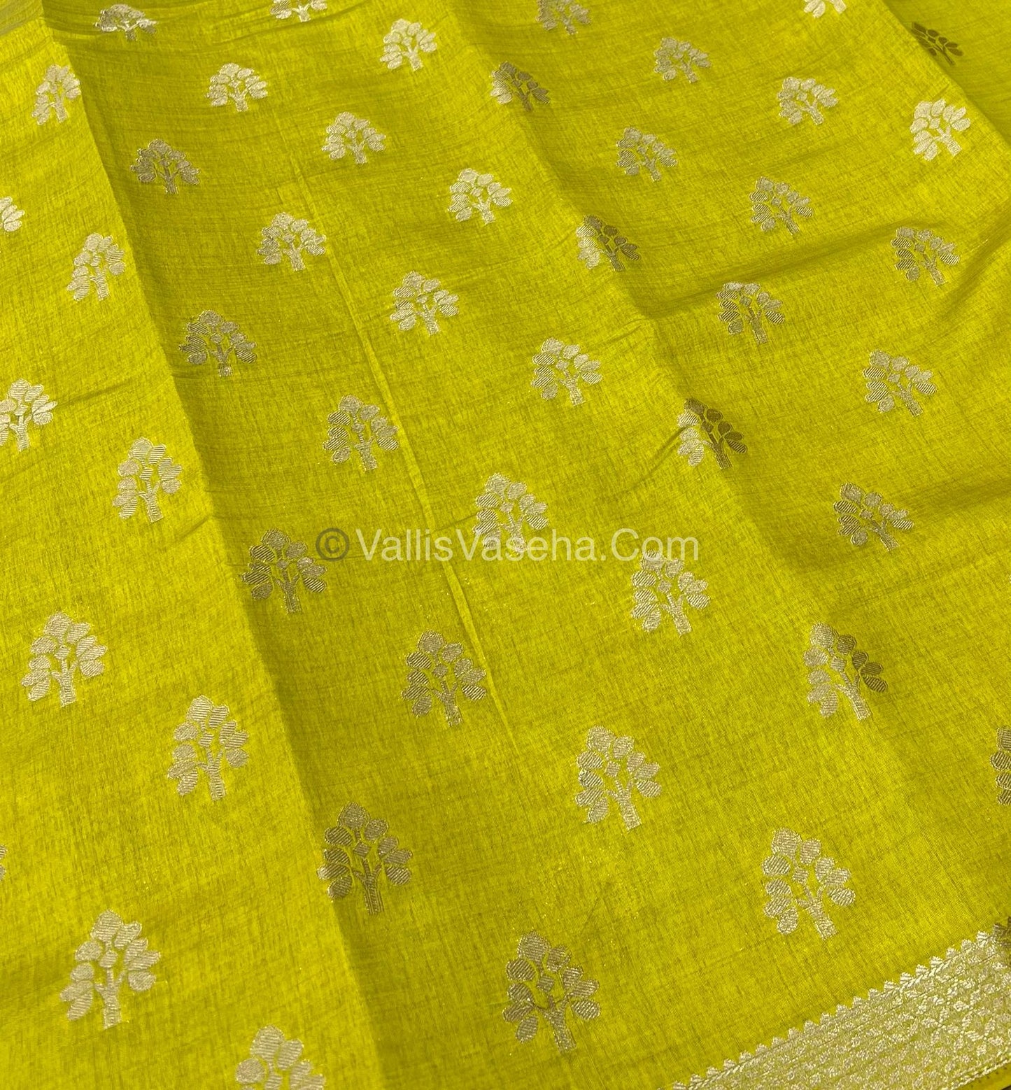 Semi Tussar Silk Saree - Lemon Yellow Shade - VVSTS009