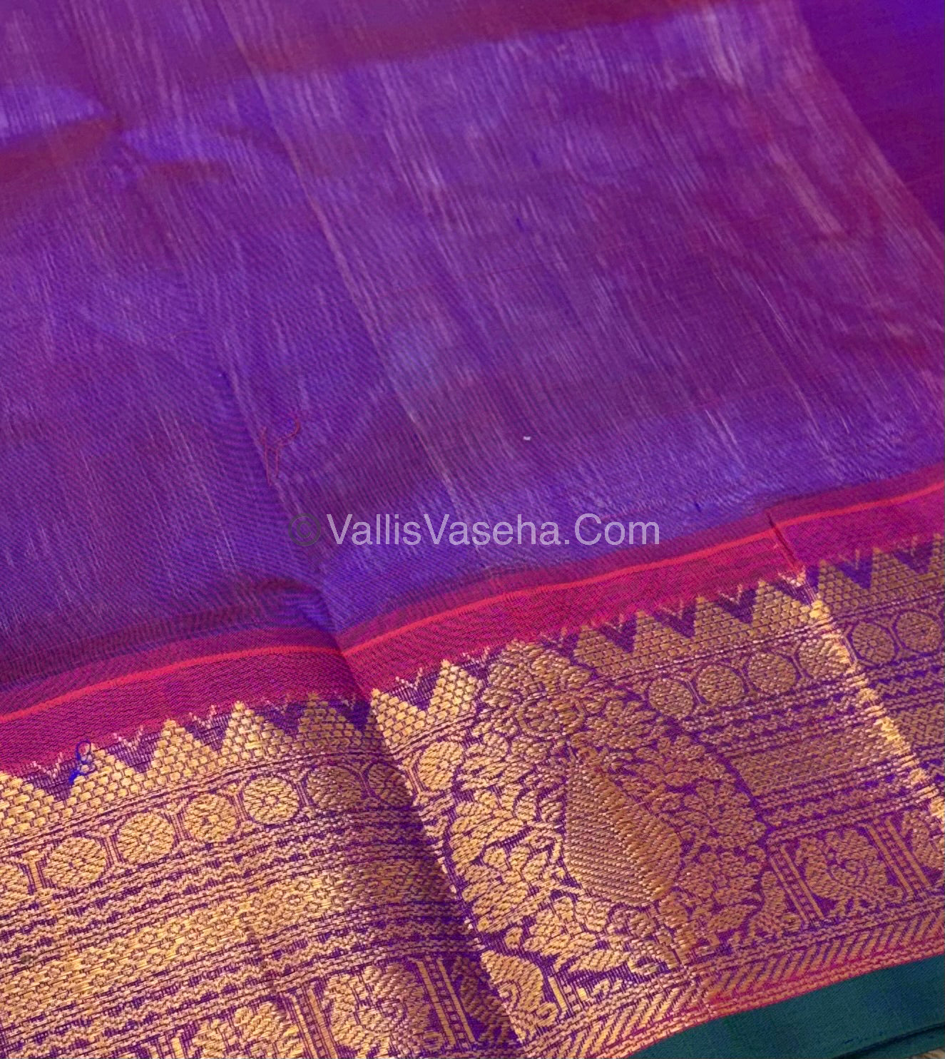 Pure Korvai Silk Cotton Saree - Blue with Purple - VVKSC019