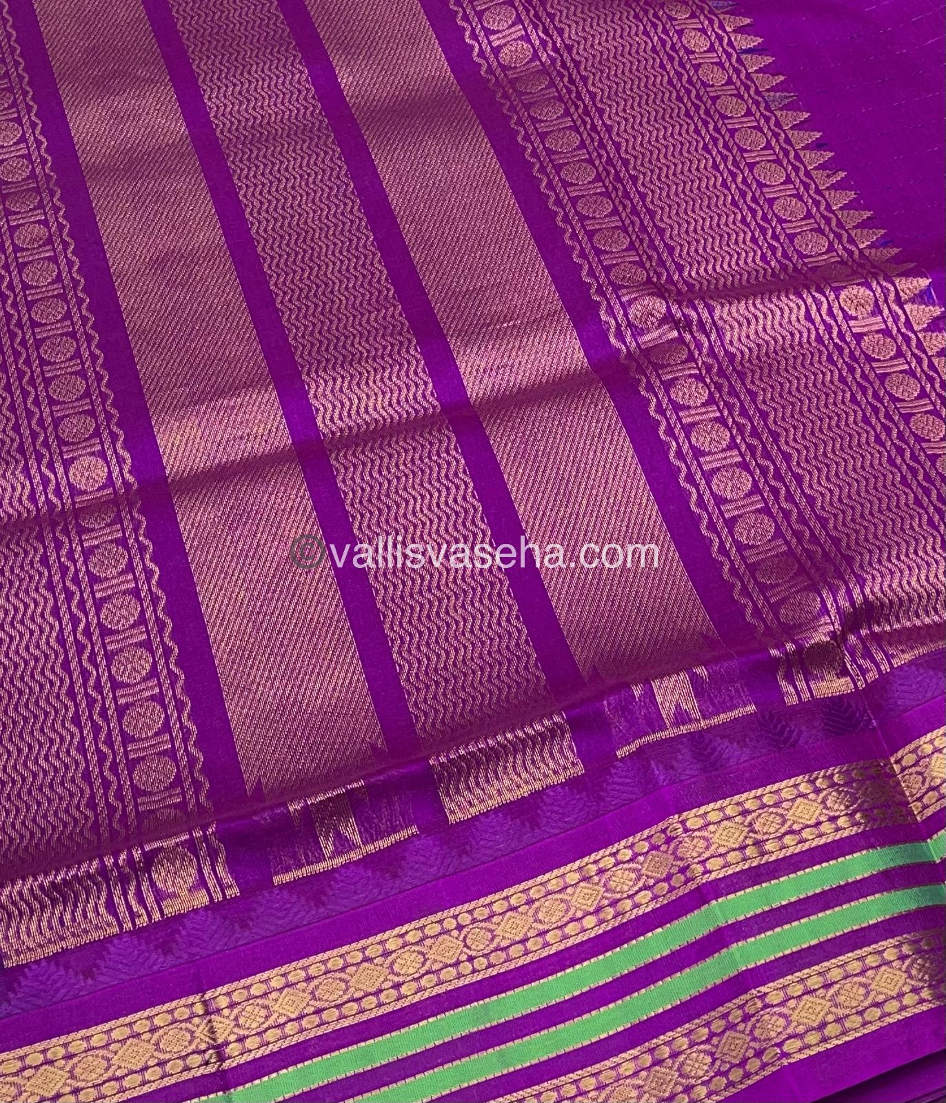 Pure Korvai Silk Cotton - Green with Purple - VVKSC012
